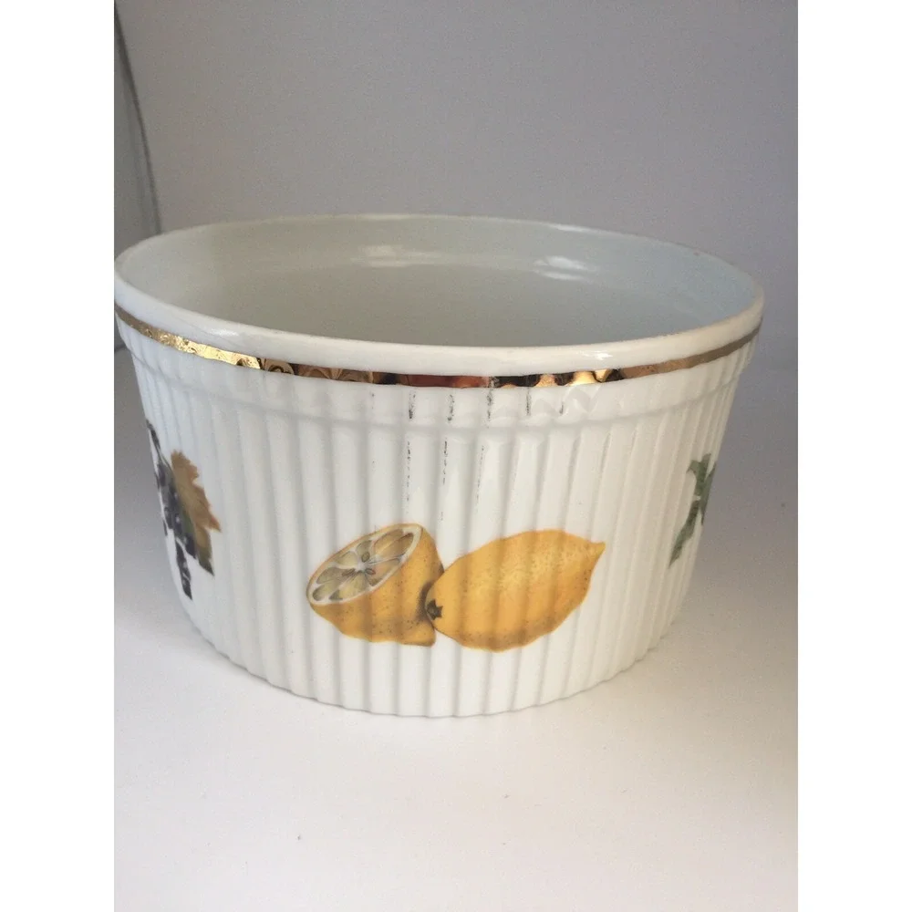 Royal Worcester Porcelain Fire Proof Souffle Bowl Evesham Gold England 7